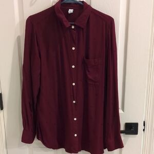 Old Navy Burgundy And Navy Polka Dot Button Down Shirt Size Medium